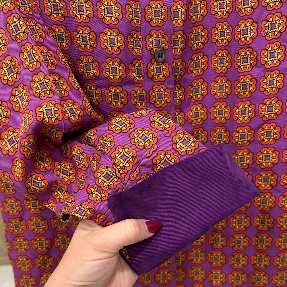Women's Purple Printed Button-Up Blouse - Picture 3 of 5